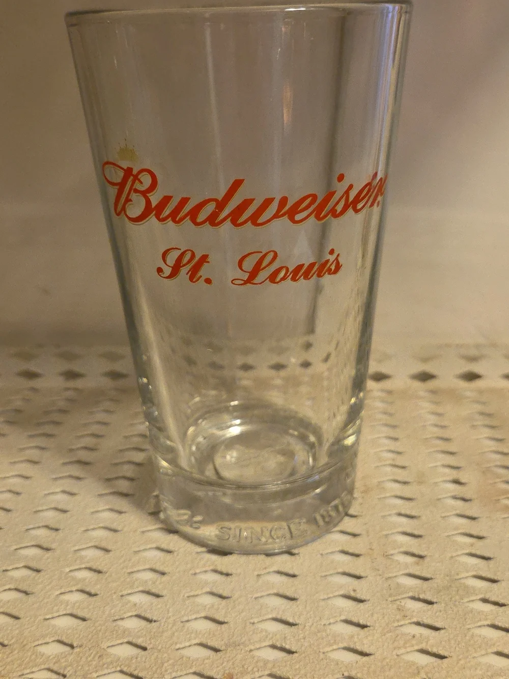 Budweiser St. Louis MO Pint Beer Glass Heavyweight Bottom Embossed Since 1876